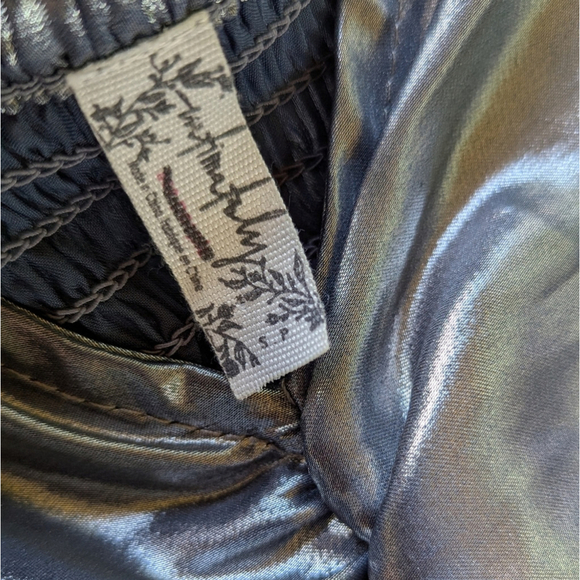 Free People Metallic Silver Mini Dress Sz S – Just Dance Babydoll Slip Y2K Vibes - Picture 8 of 13